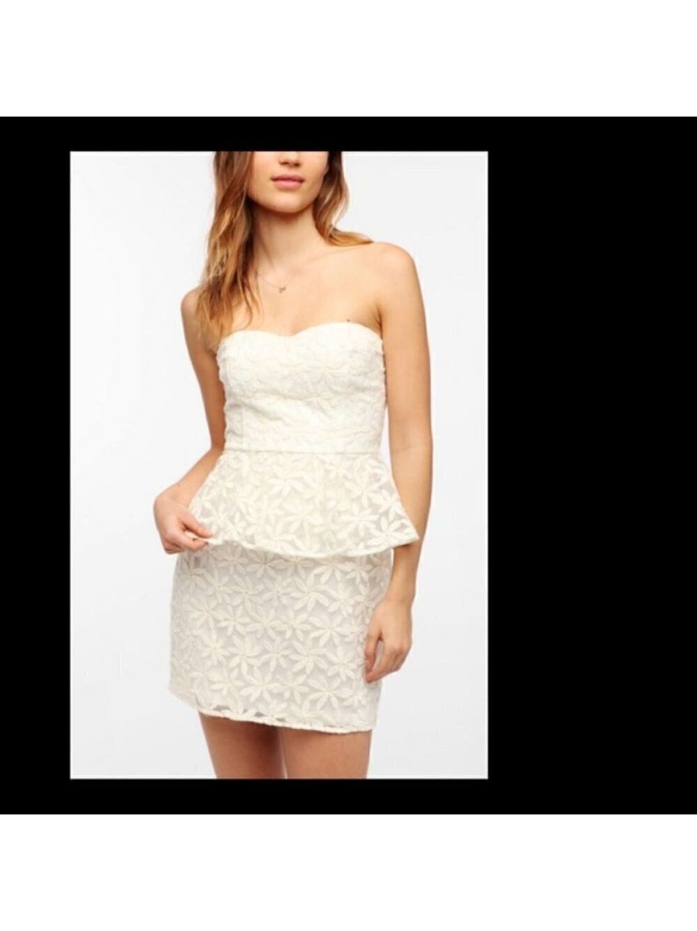 Pins & Needles Embroidered Flocked Peplum Strapless Dress Size 4
